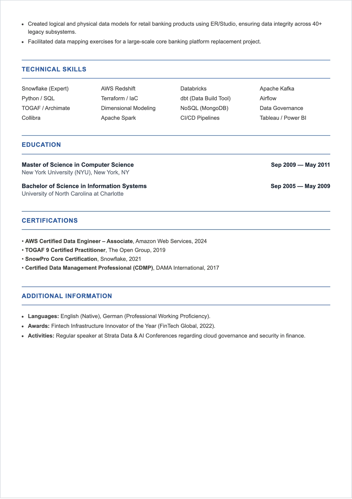 Free Data Architect Skills Based ATS Resume Template