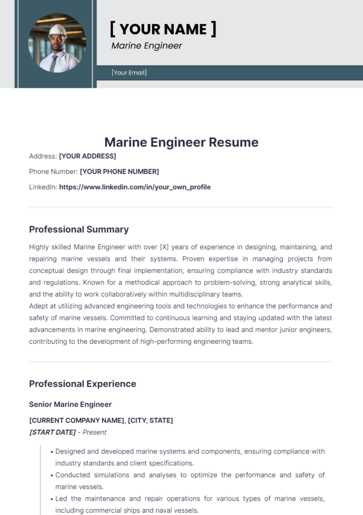 Marine Engineer Resume - Edit Online & Download