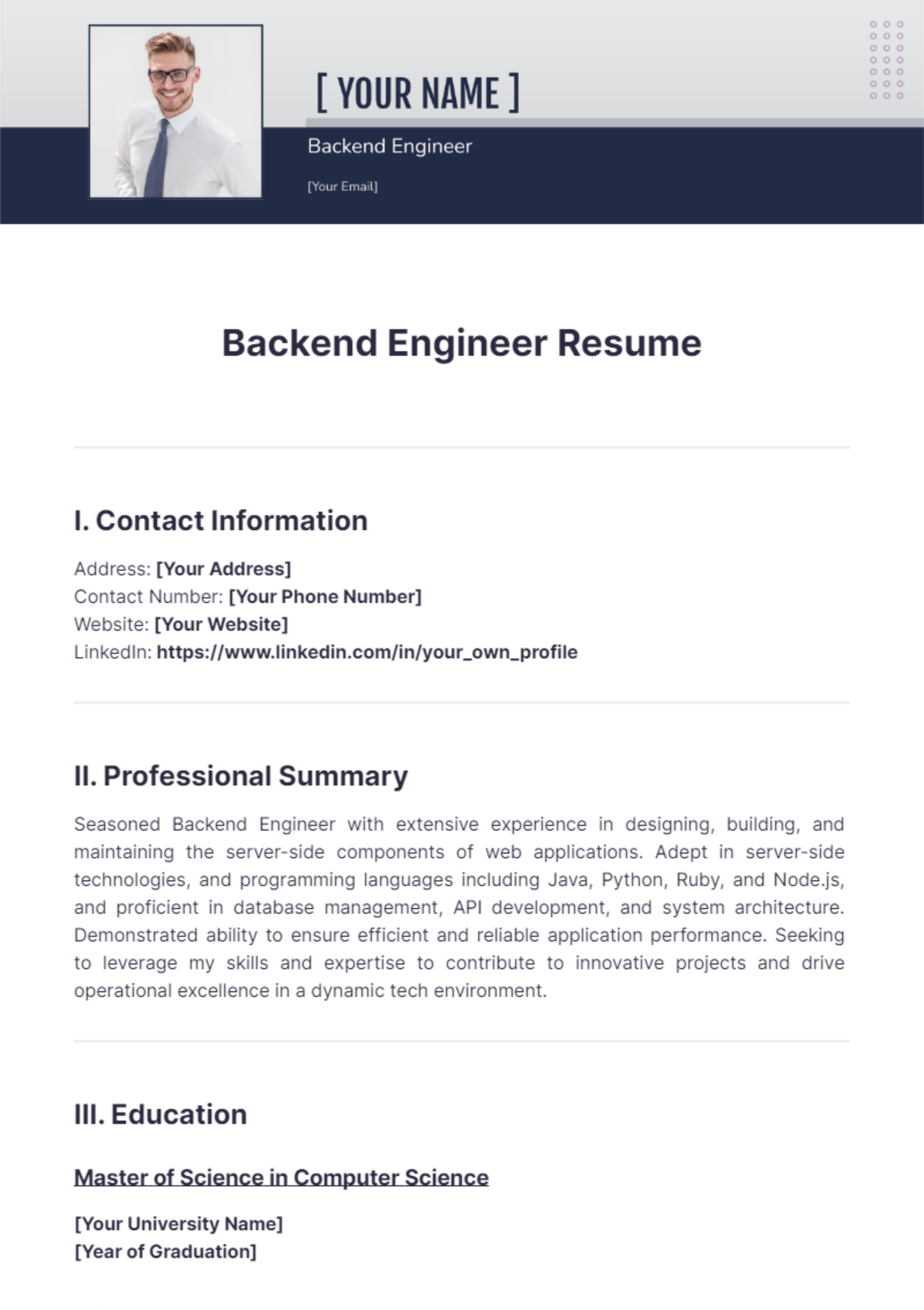 Backend Engineer Resume - Edit Online & Download