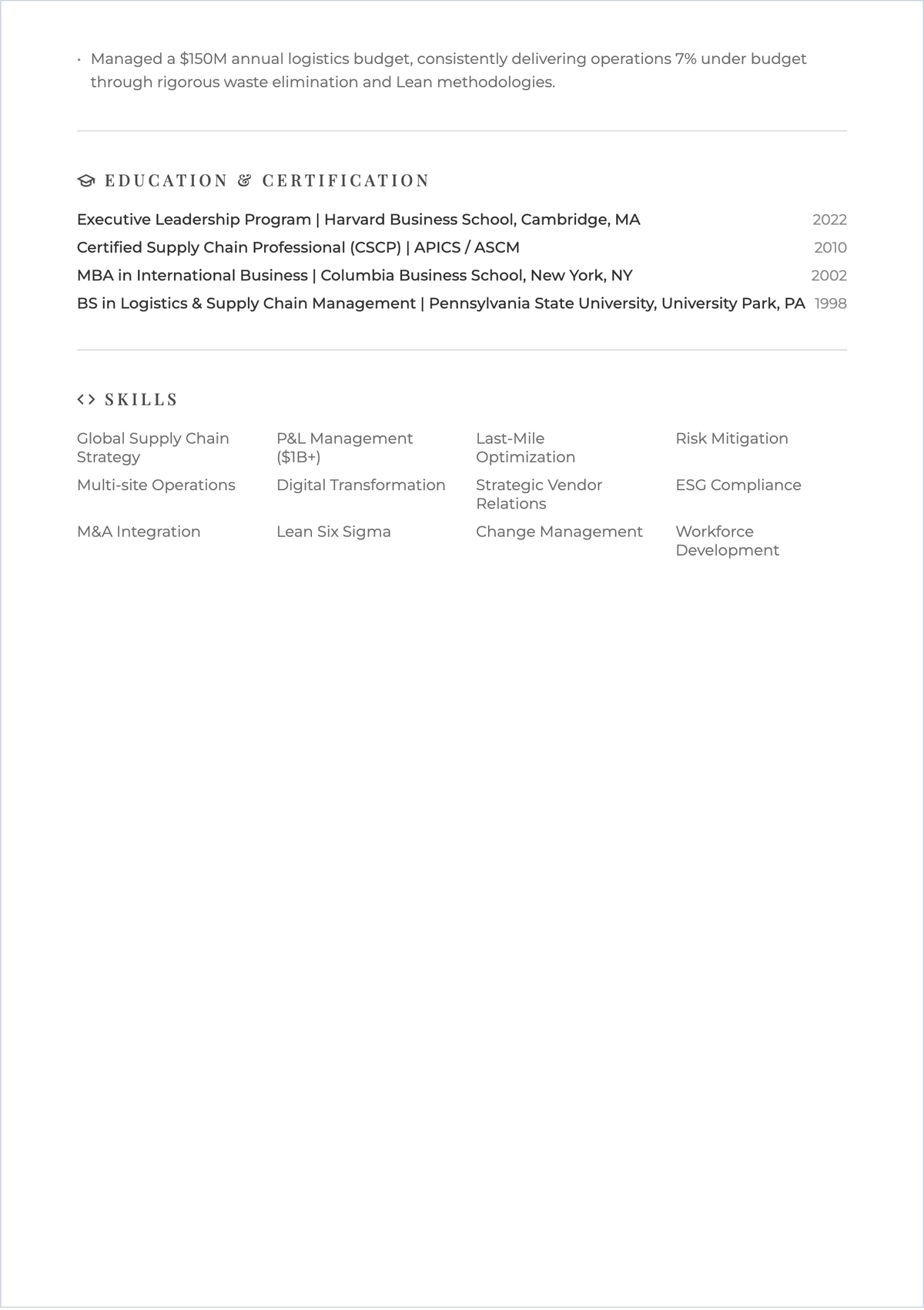 Free 2 Page Executive ATS Resume Template, AI Resume Builder