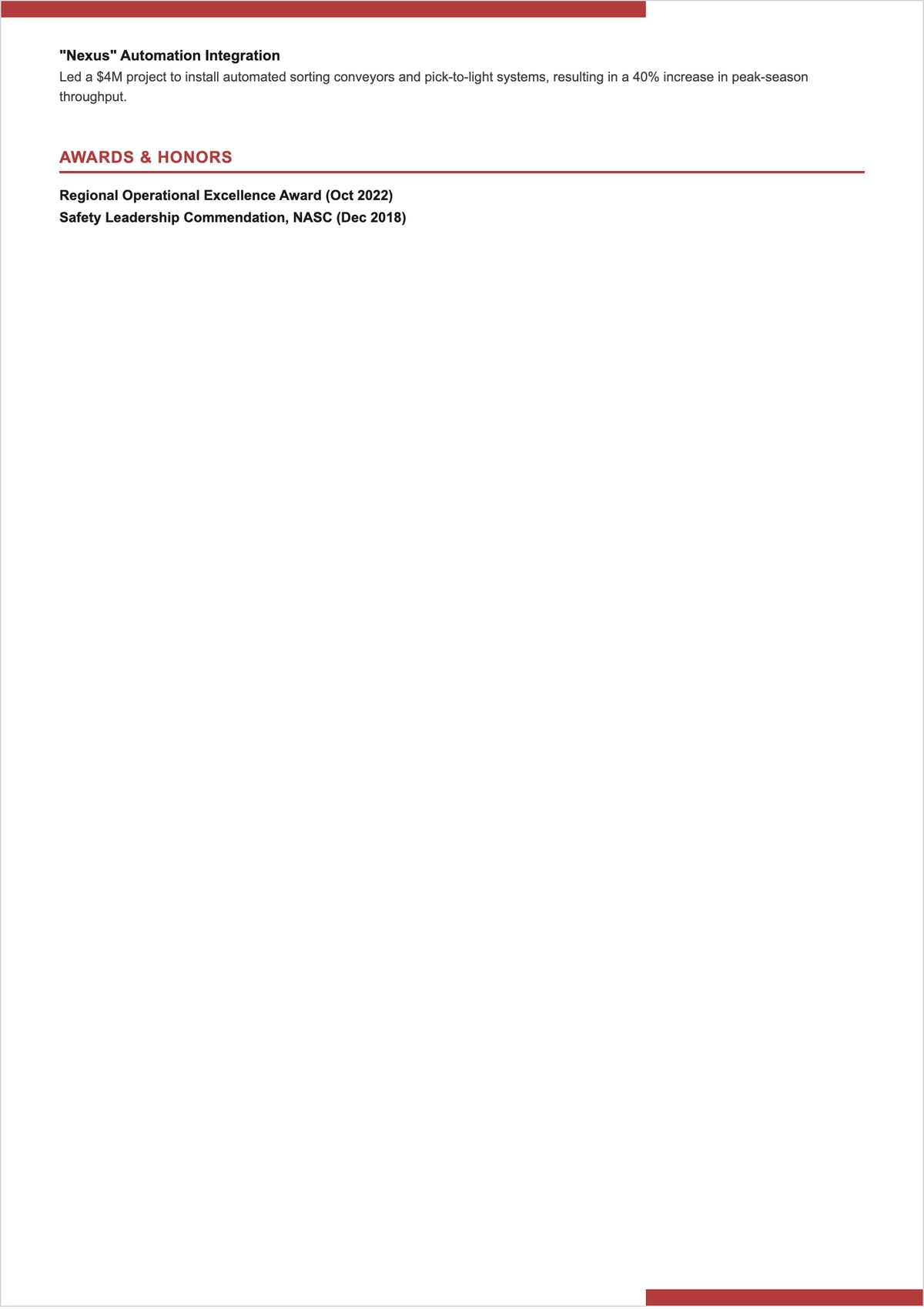Free Warehouse Operations Manager ATS Resume Template