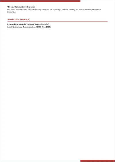 Free Warehouse Operations Manager ATS Resume Template