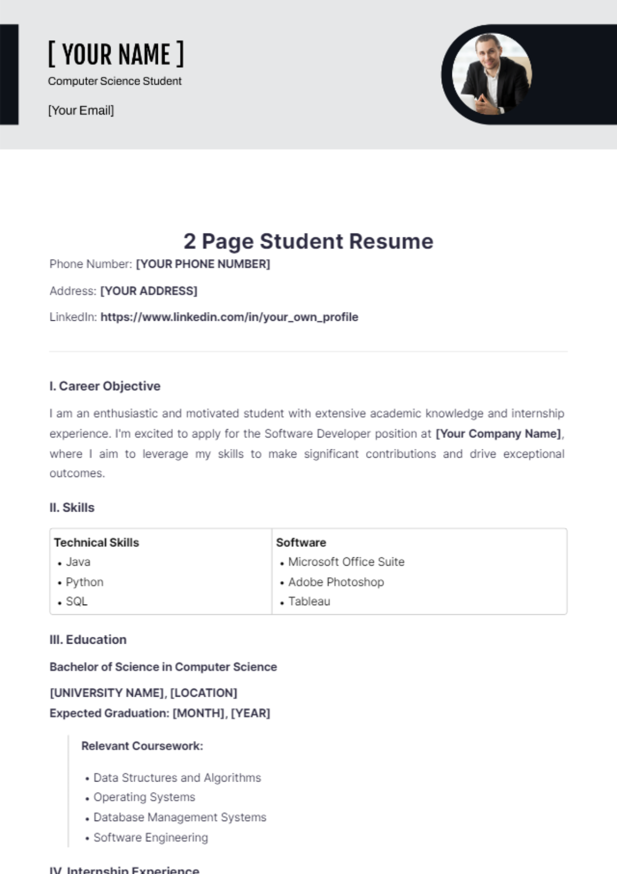 2 Page Student Resume - Edit Online & Download