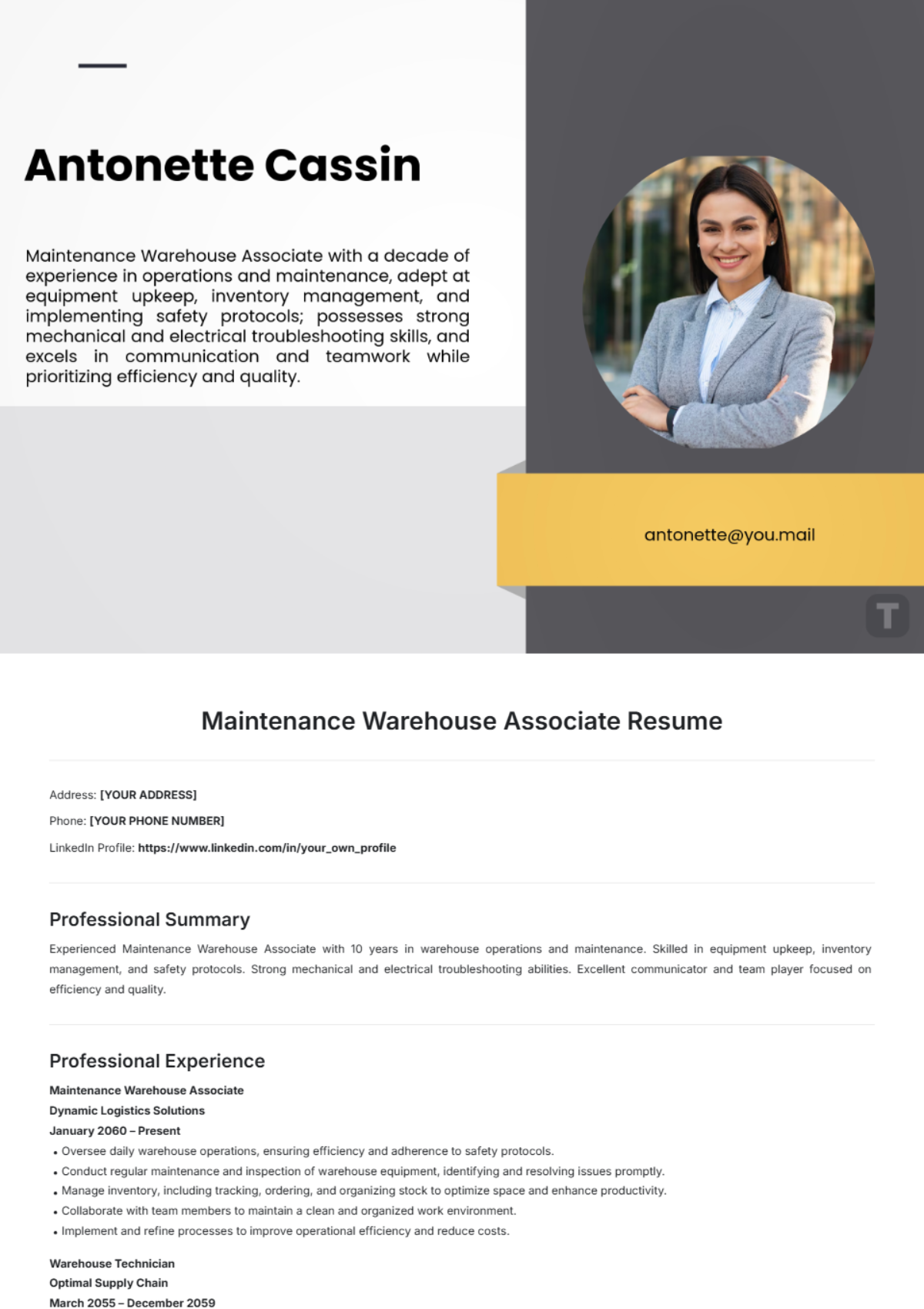 Free Maintenance Warehouse Associate Resume Template