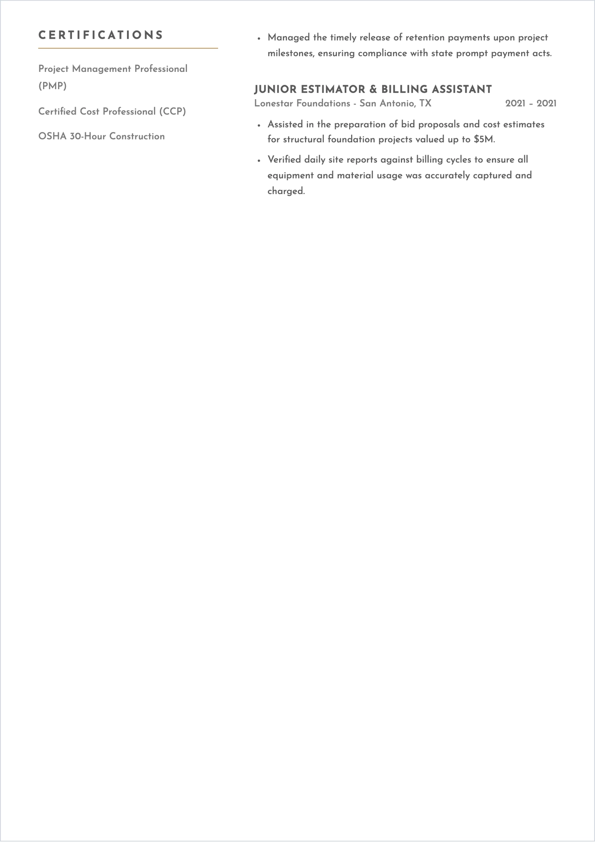 Free Project Billing Engineer ATS Resume Template, AI Resume Builder