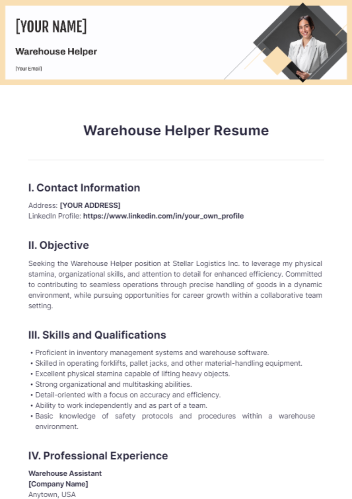 Warehouse Helper Resume - Edit Online & Download Example | Template.net