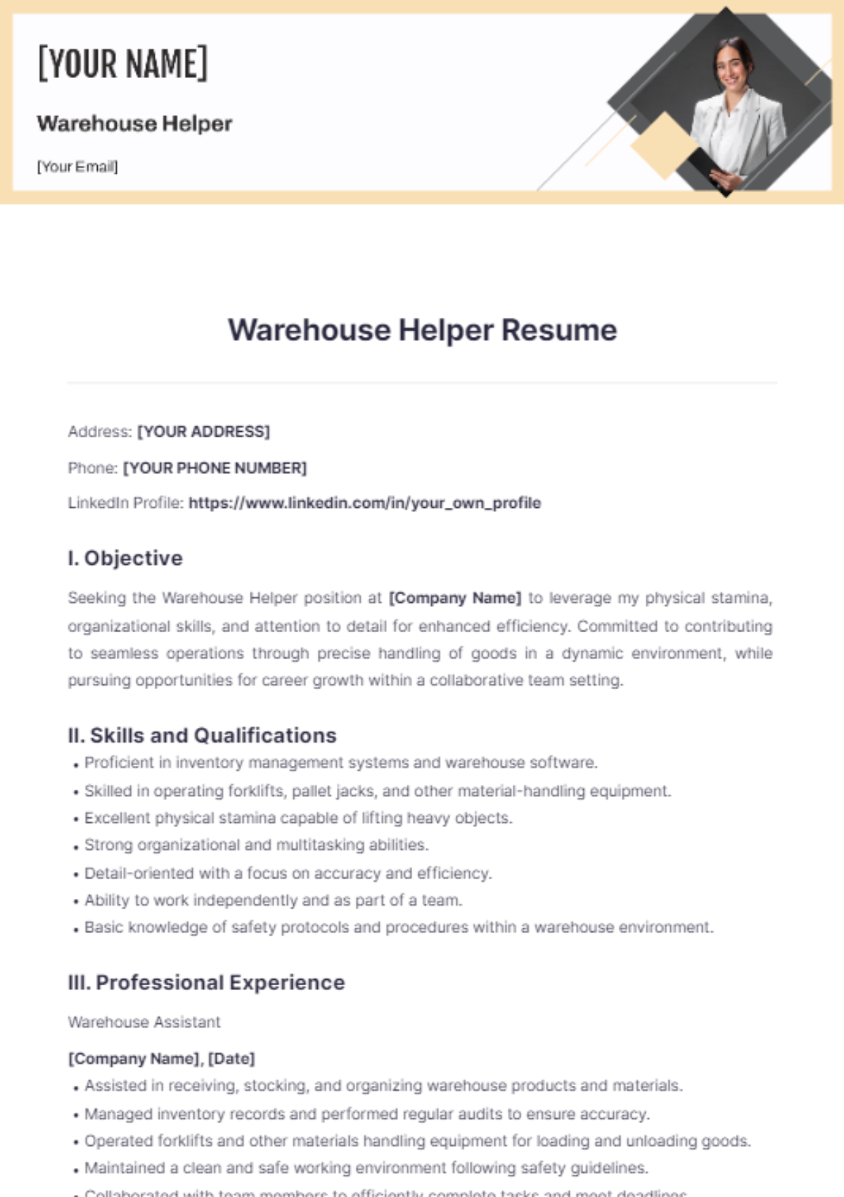 Warehouse Helper Resume - Edit Online & Download Example | Template.net