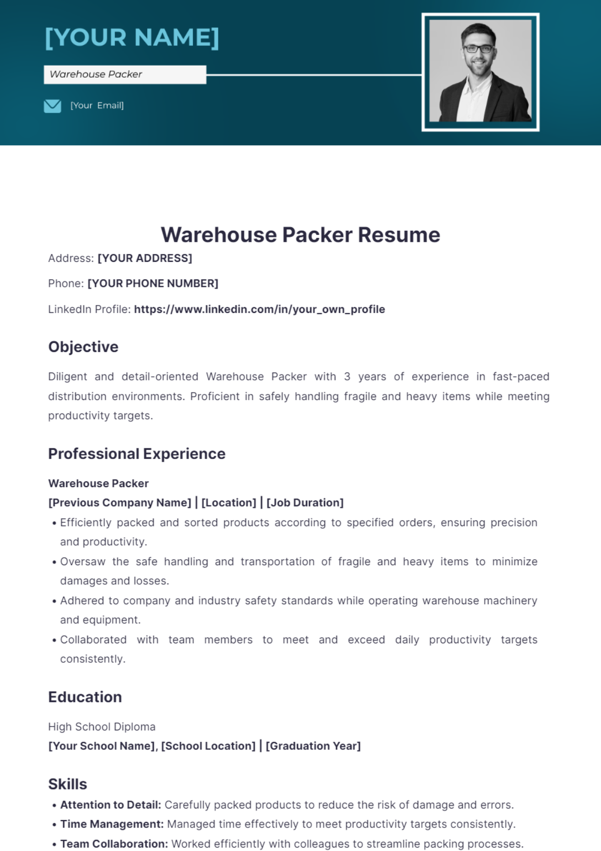 Warehouse Packer Resume - Edit Online & Download Example 