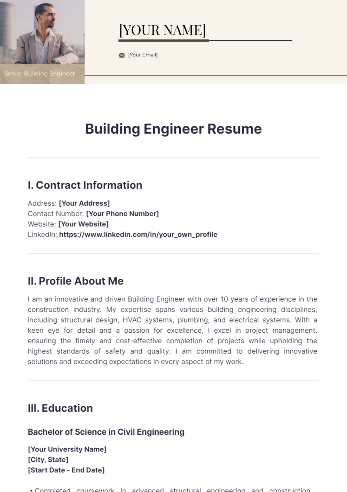 Building Engineer Resume - Edit Online & Download