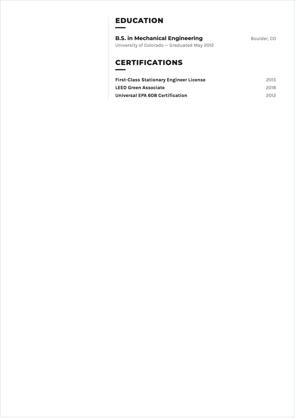Free Building Engineer ATS Resume Template, AI Resume Builder