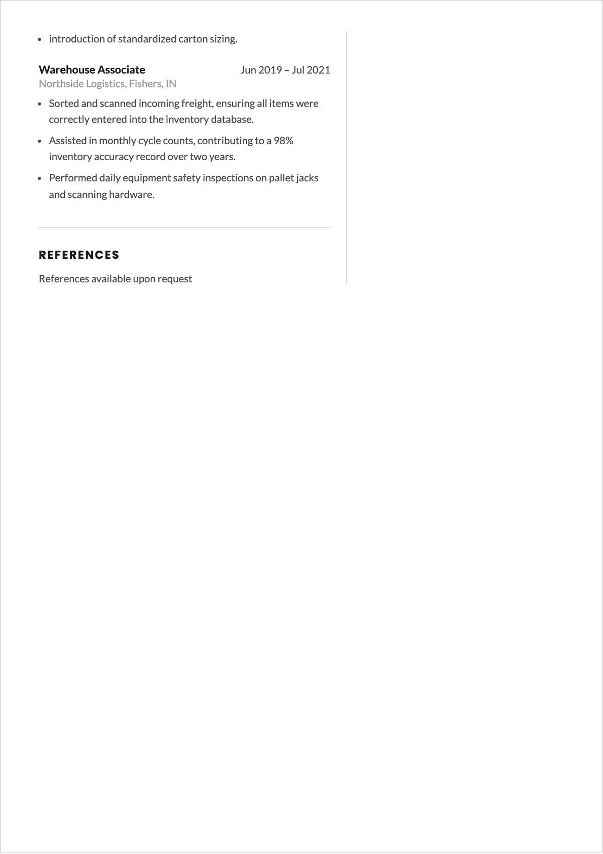 Free Warehouse Shipping Clerk ATS Resume Template, AI Resume Builder