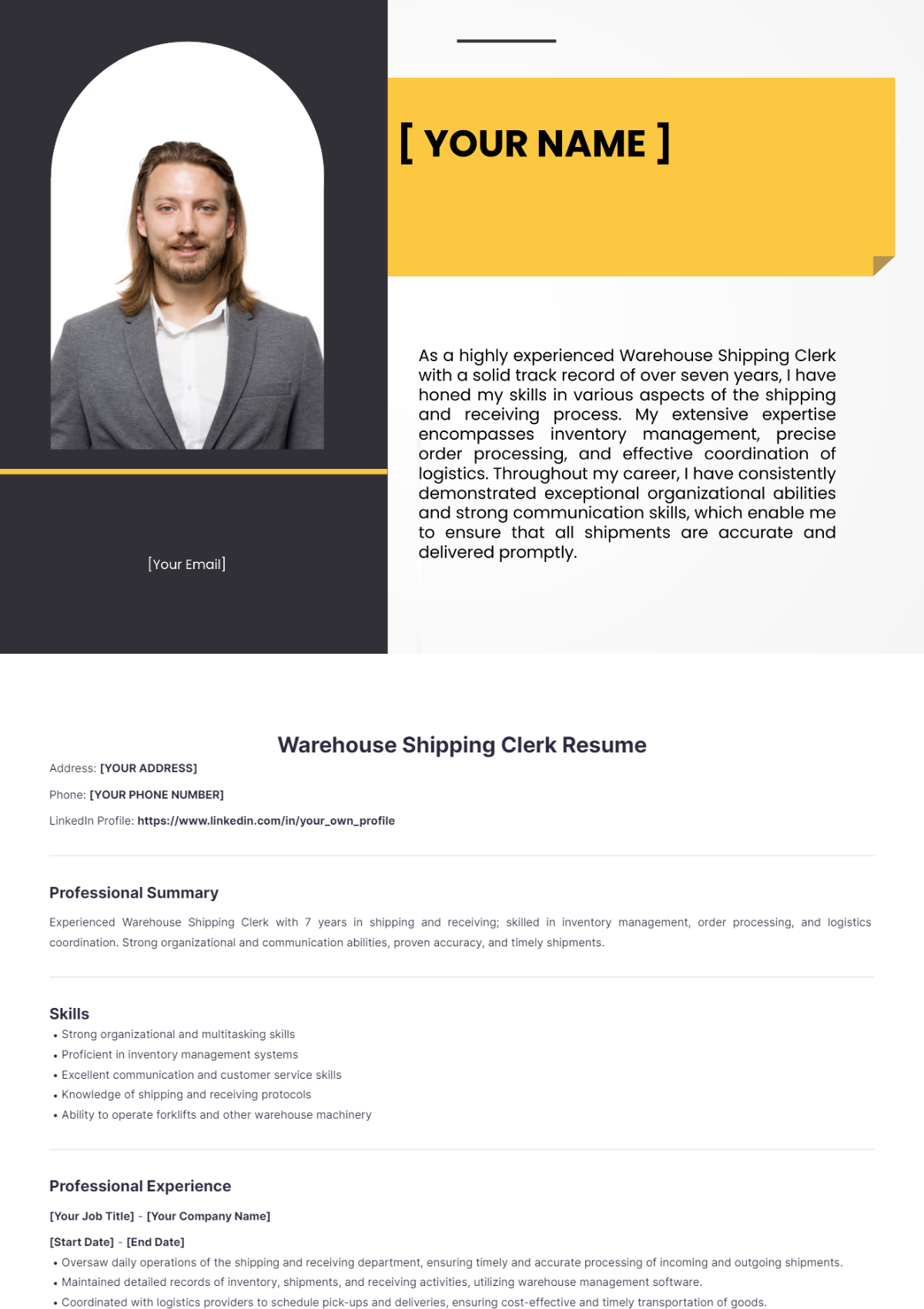 Warehouse Shipping Clerk Resume - Edit Online & Download Example ...