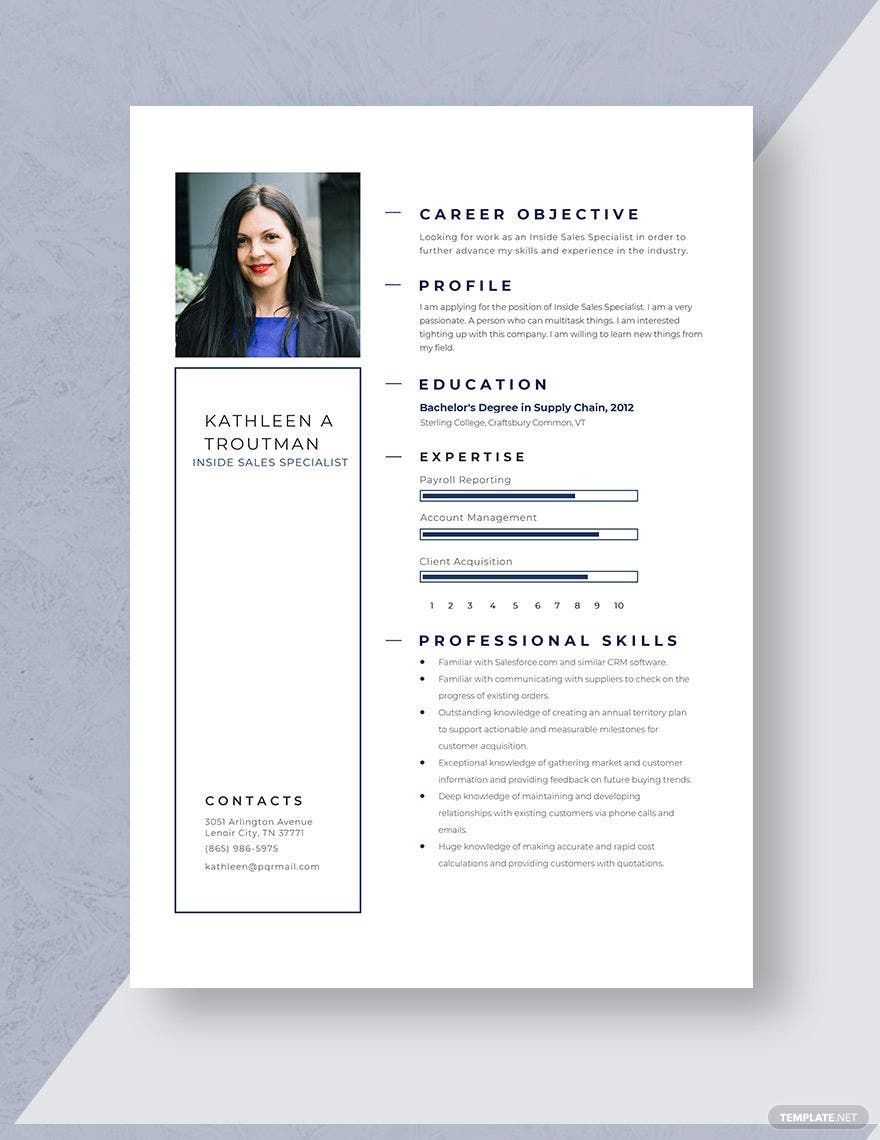 Free Inside Sales Specialist Resume Template