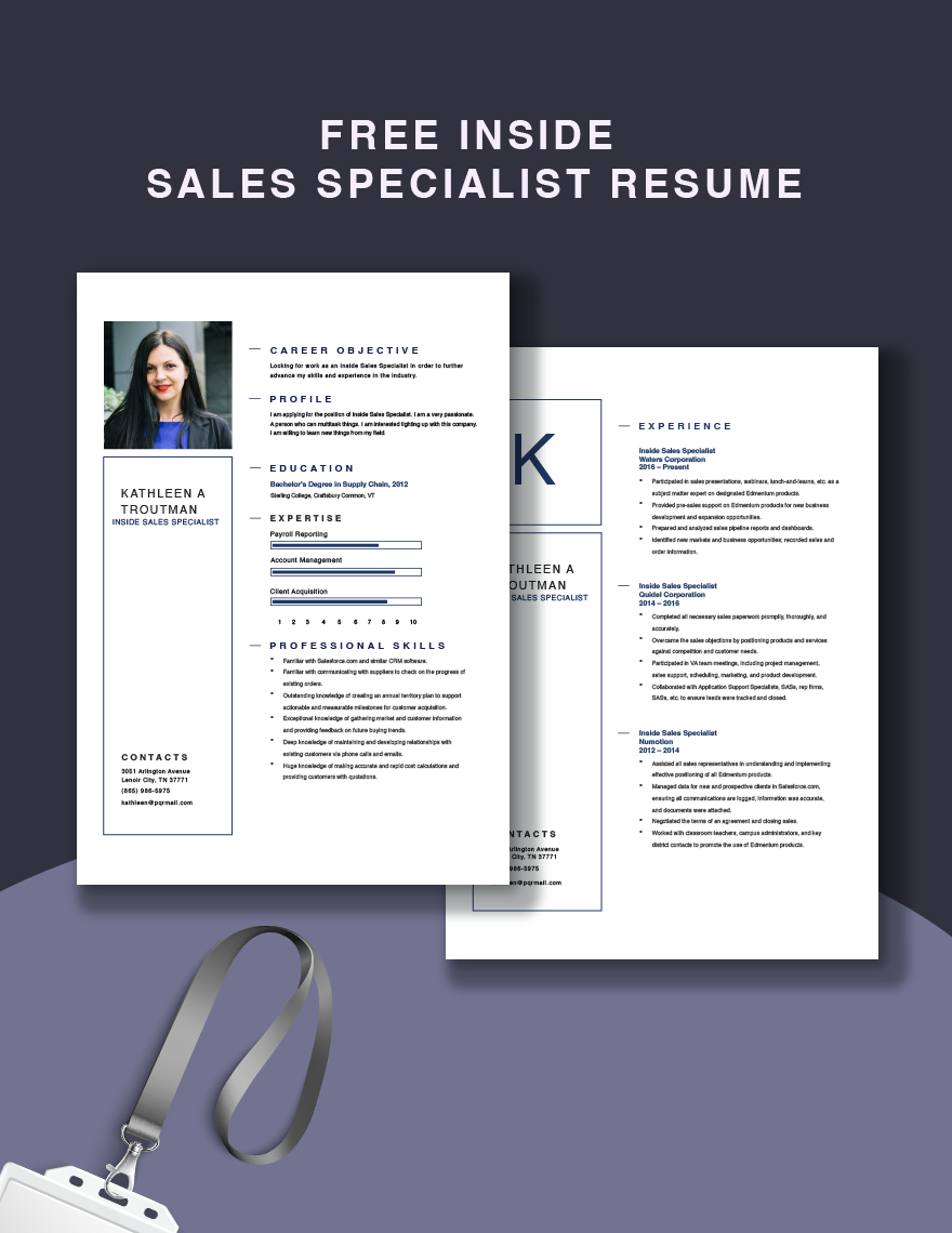 Inside Sales Specialist Resume in Word, Apple Pages