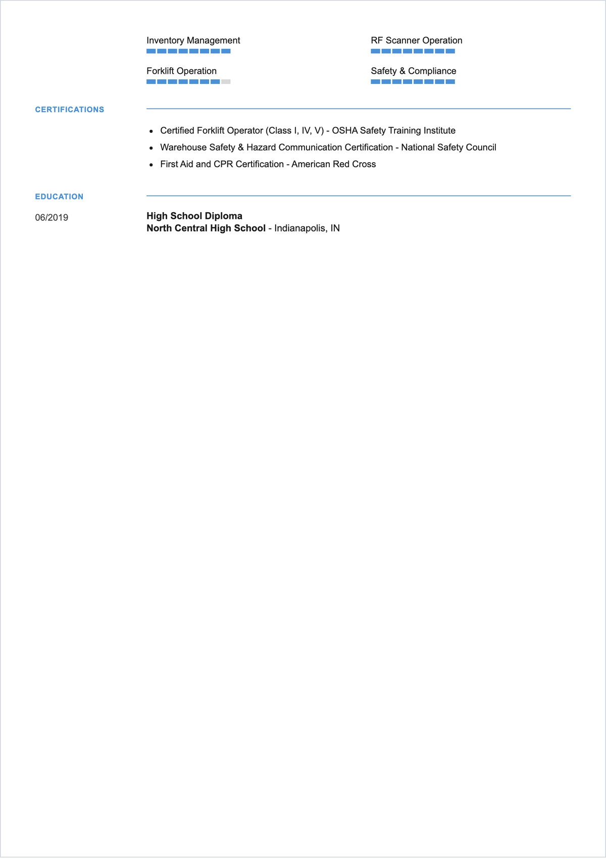 Free Warehouse Picker ATS Resume Template, AI Resume Builder