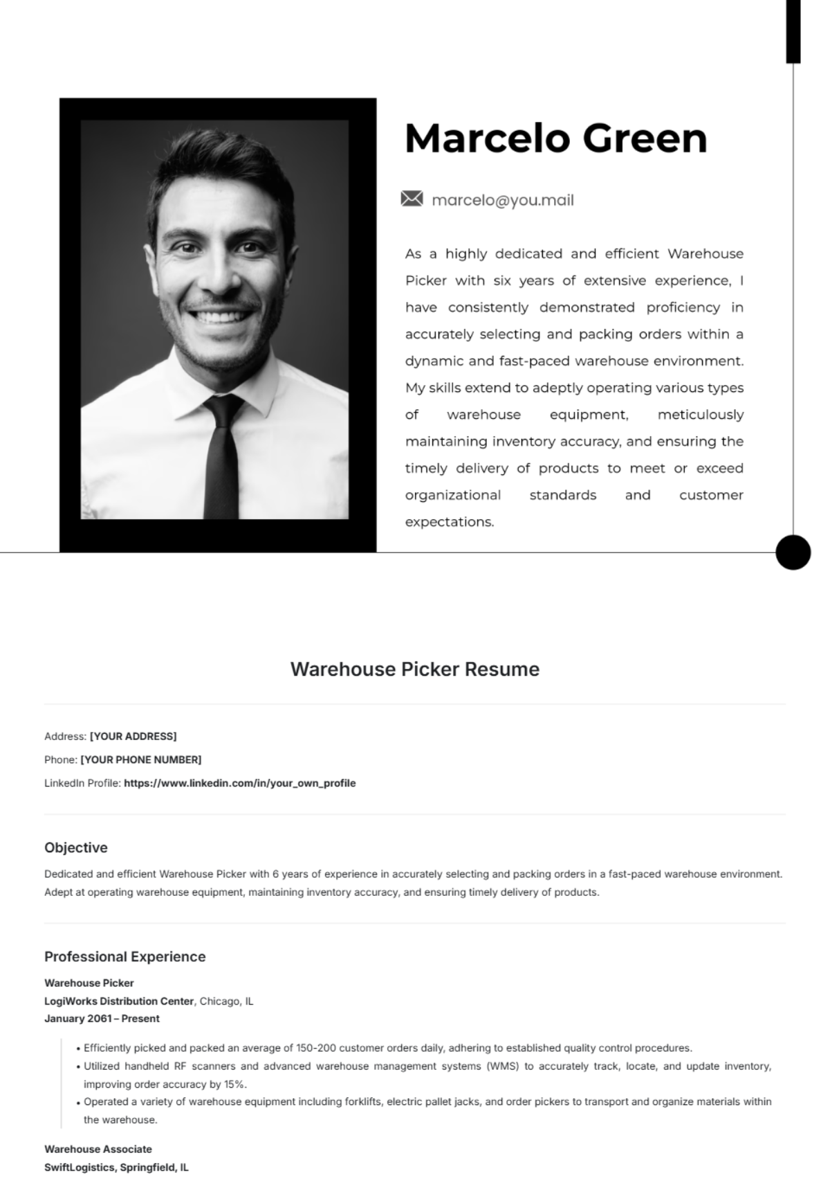 Free Warehouse Picker Resume Template