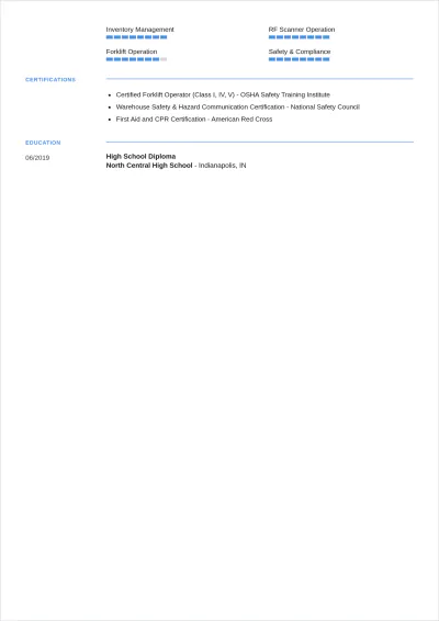 Free Warehouse Picker ATS Resume Template, AI Resume Builder