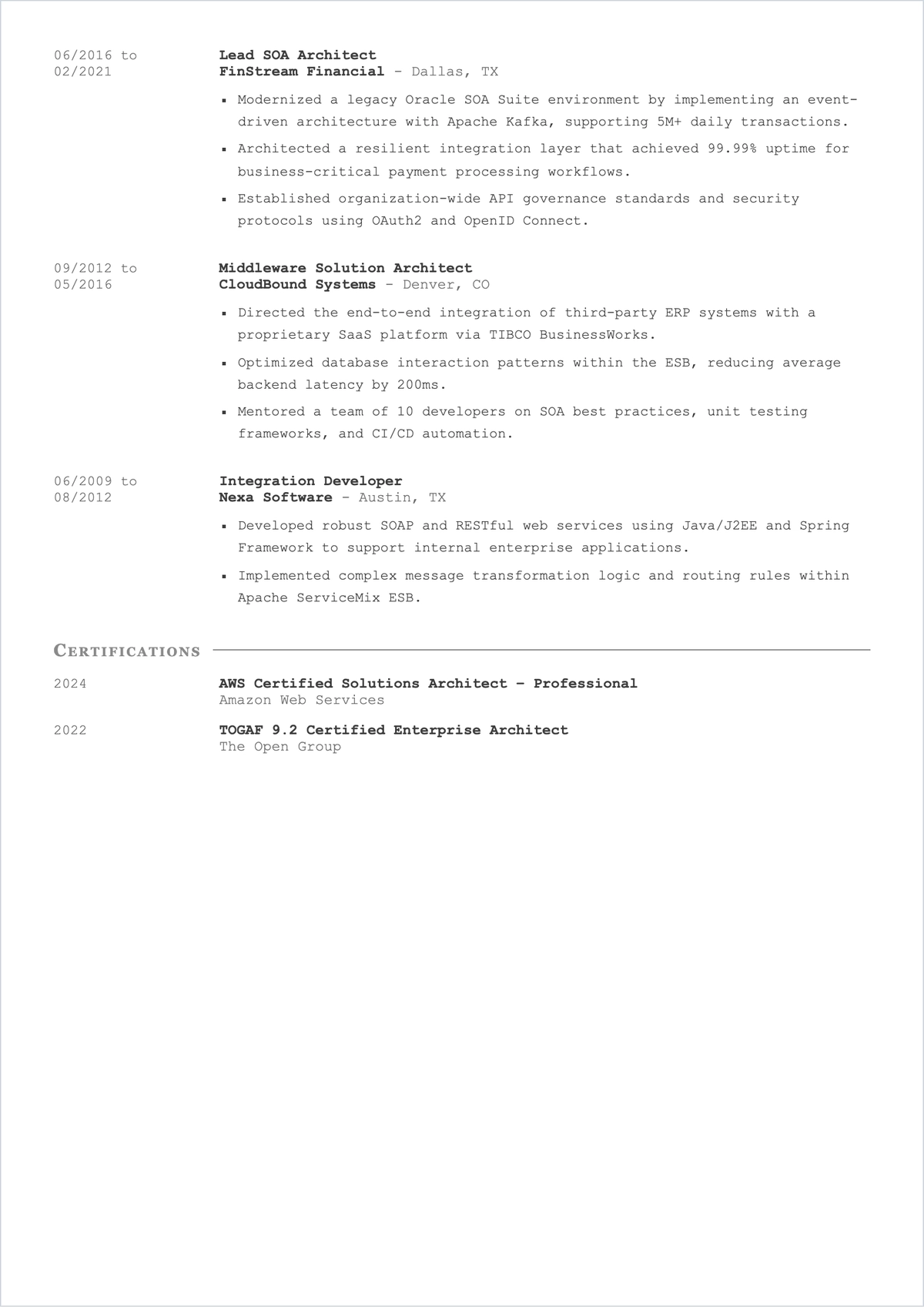 Free SOA Architect ATS Resume Template, AI Resume Builder
