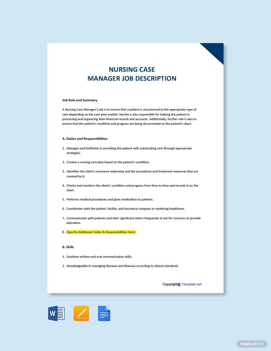 FREE Case Manager Template Download In Word Google Docs PDF Apple   Nursing Case Manager Job Description 1 