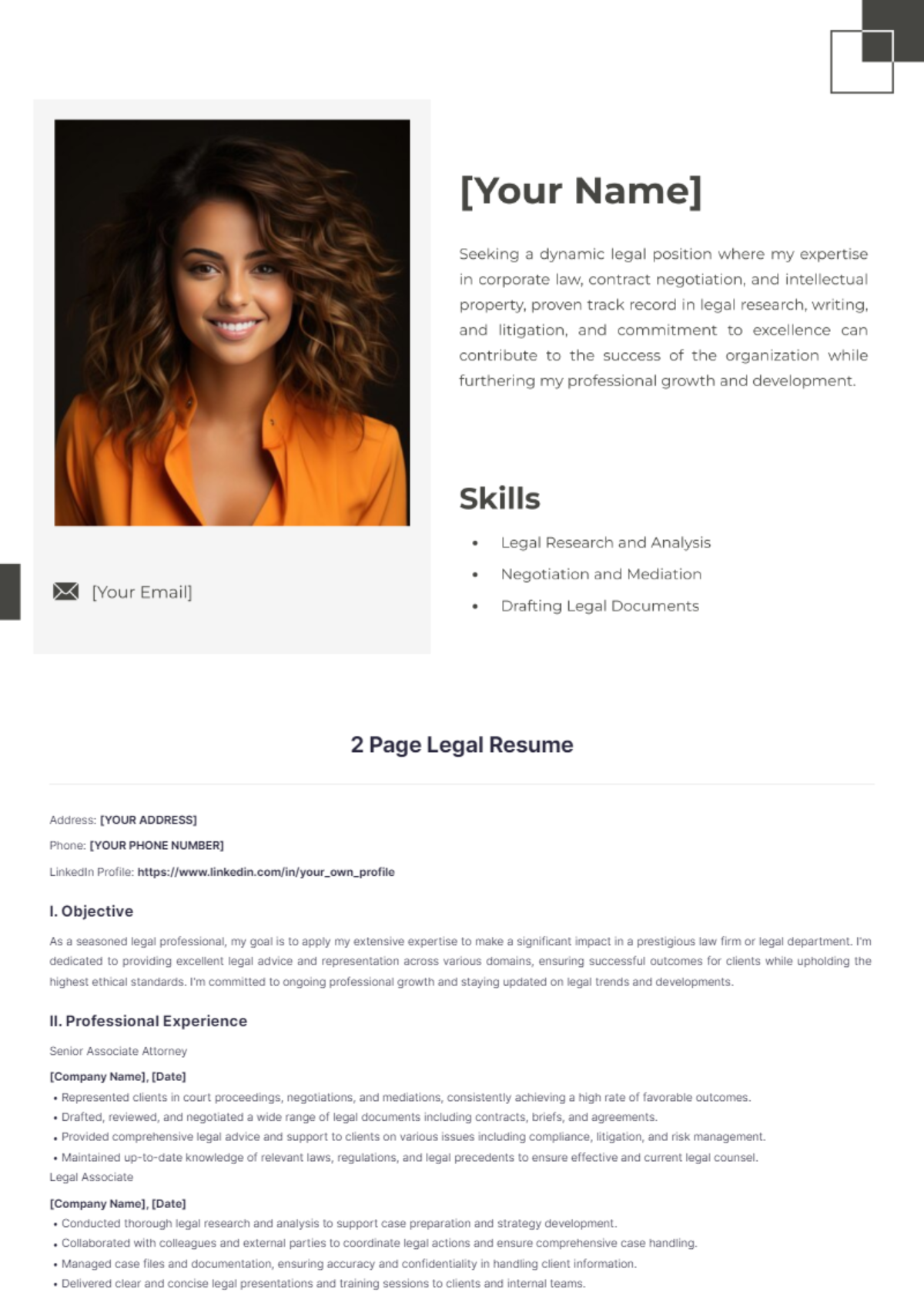 2 Page Legal Resume - Edit Online & Download