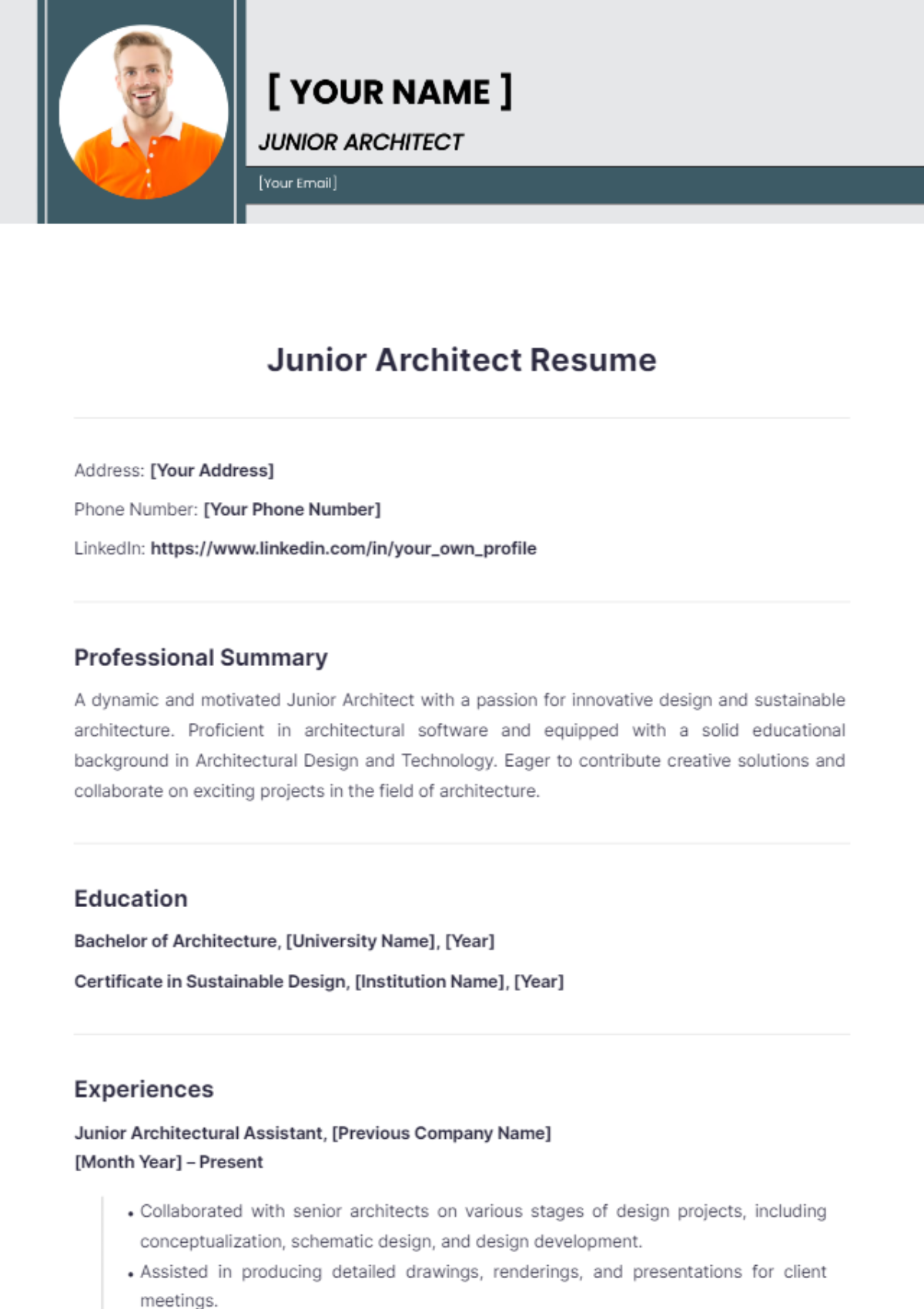 Junior Architect Resume Edit Online & Download Example