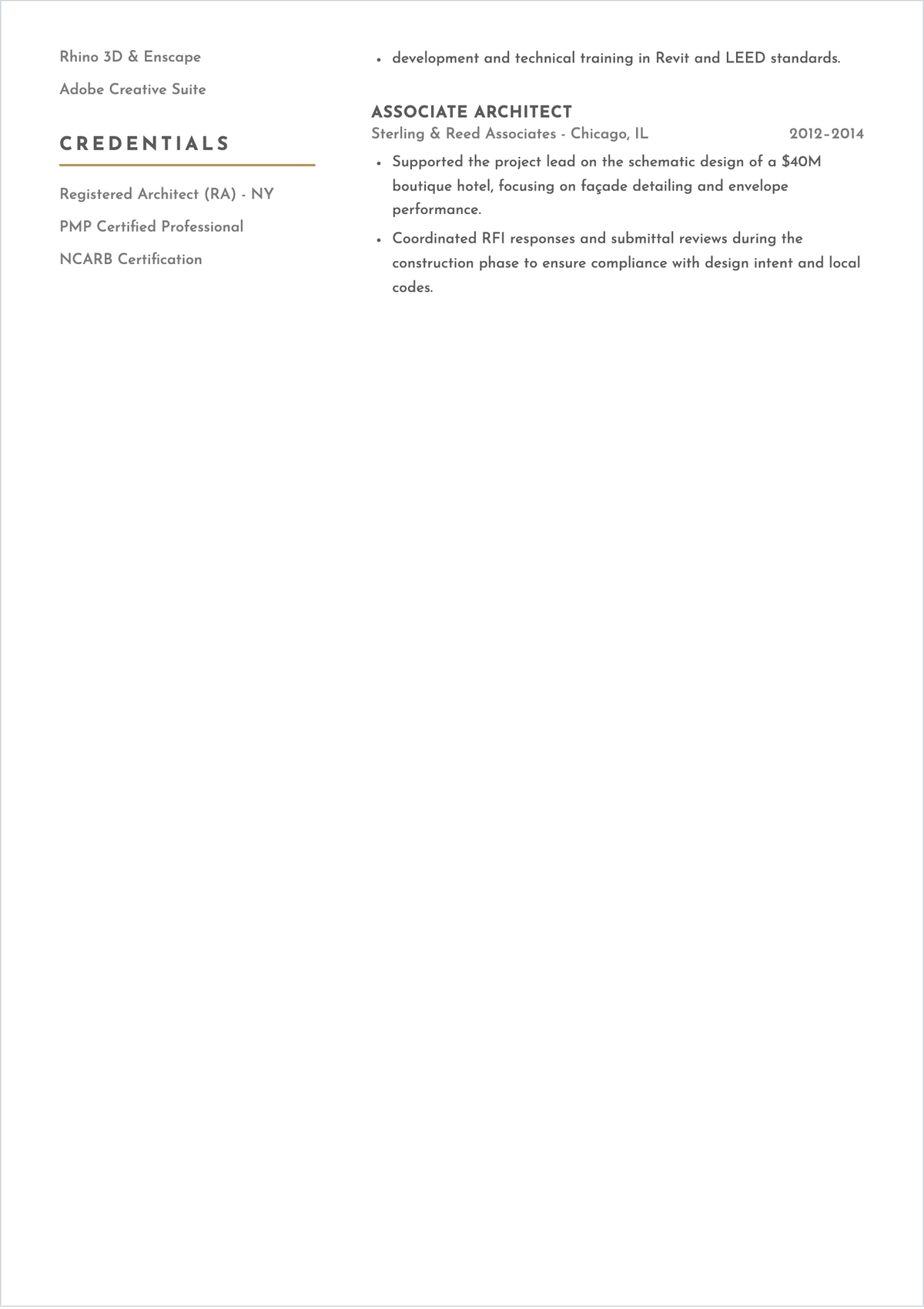 Free Architectural Project Manager ATS Resume Template
