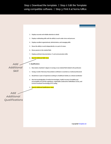 Free Nursing Clinical Coordinator Job Description Template Google Docs Word Template