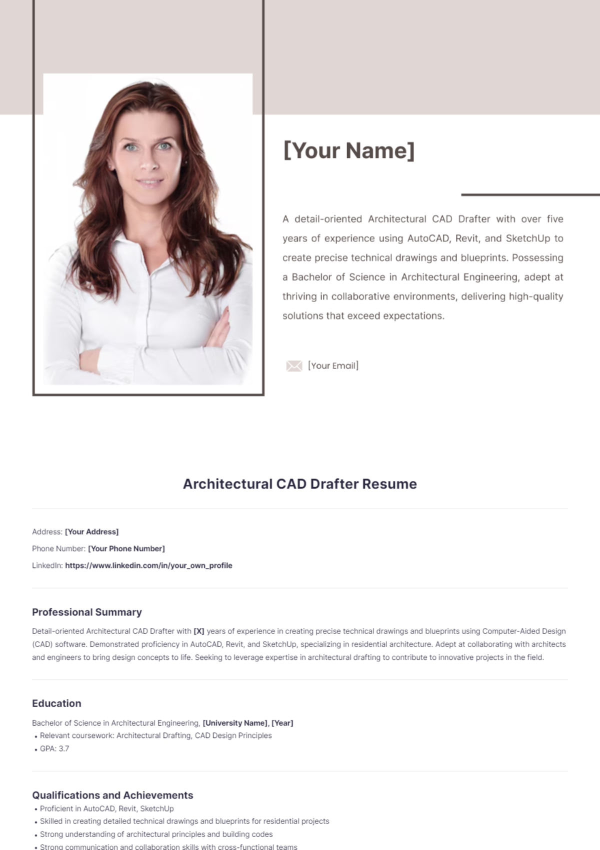 Free Architectural CAD Drafter Resume Template - Edit Online & Download ...