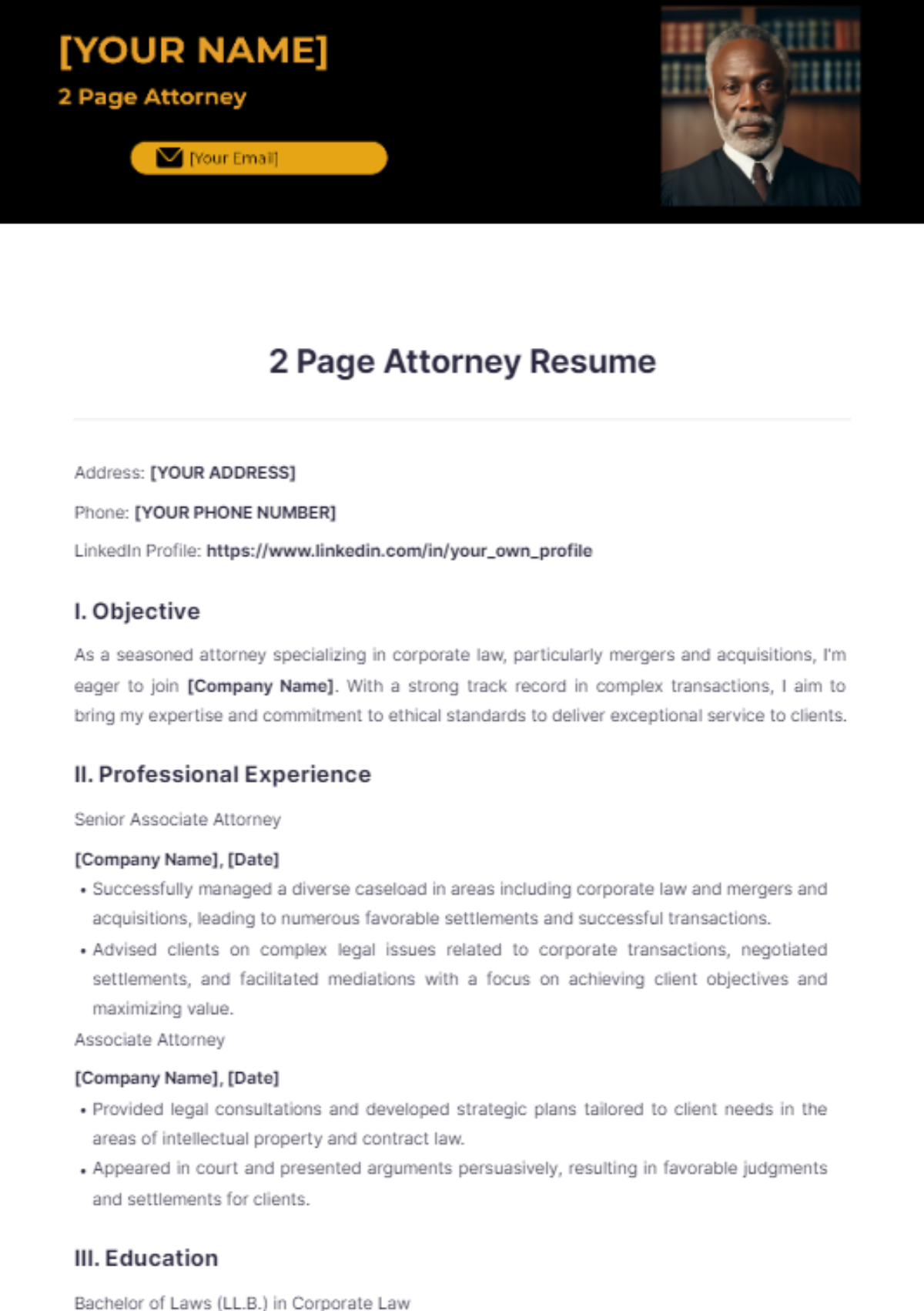 2 Page Attorney Resume - Edit Online & Download