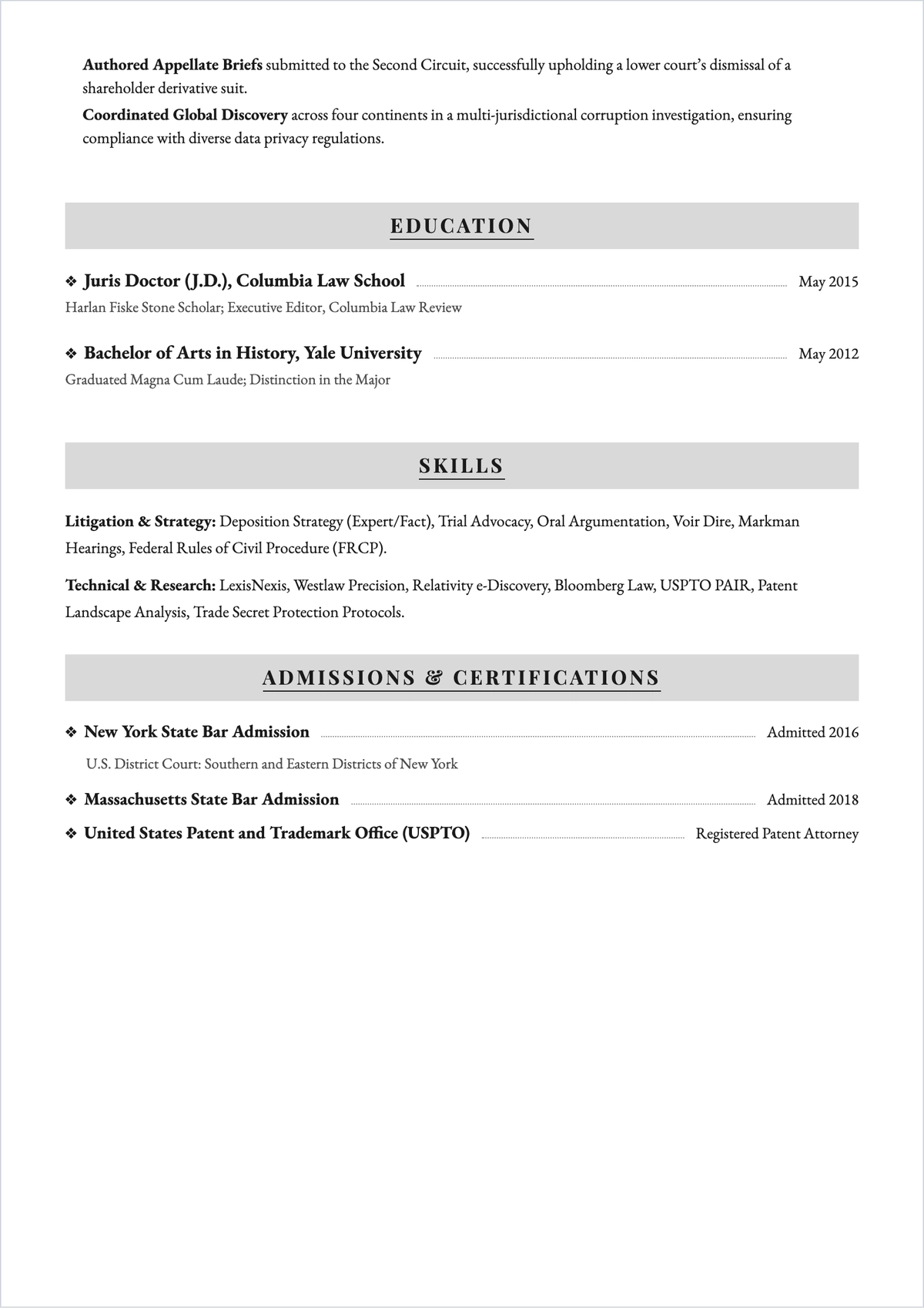 Free 2 Page Attorney ATS Resume Template, AI Resume Builder