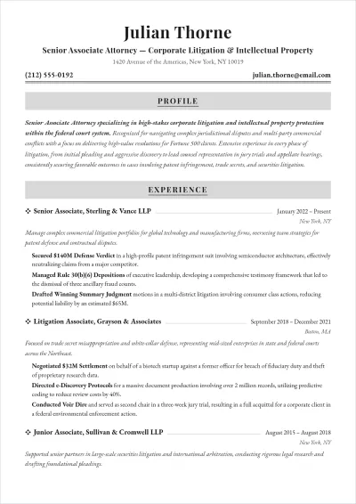 Free 2 Page Attorney ATS Resume Template, AI Resume Builder
