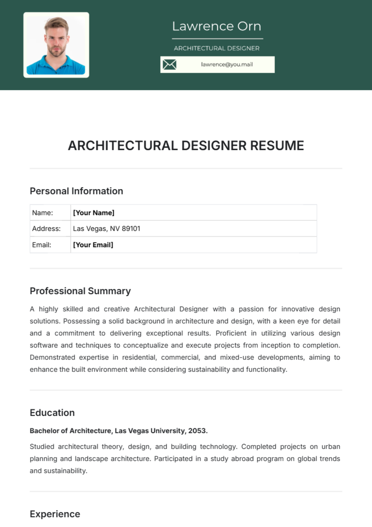 Architectural Designer Resume - Edit Online & Download