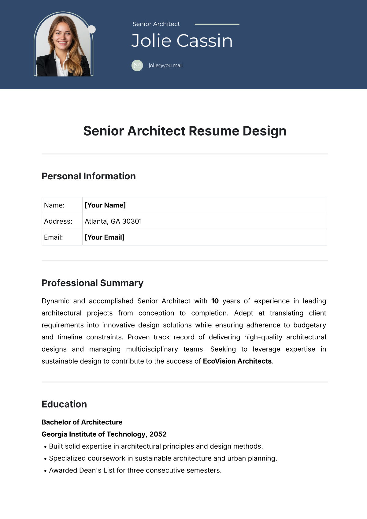 Free Senior Architect Resume Design Template