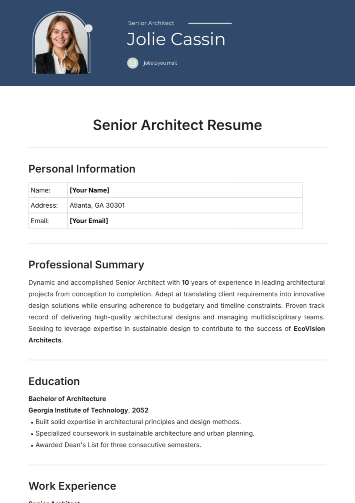 Senior Architect Resume Template - Edit Online & Download