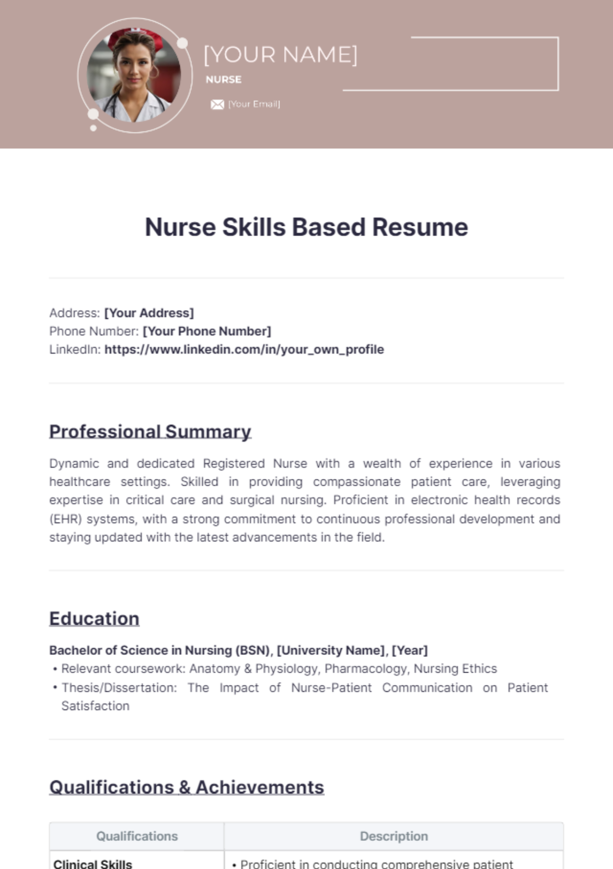 Nurse Skills Based Resume - Edit Online & Download