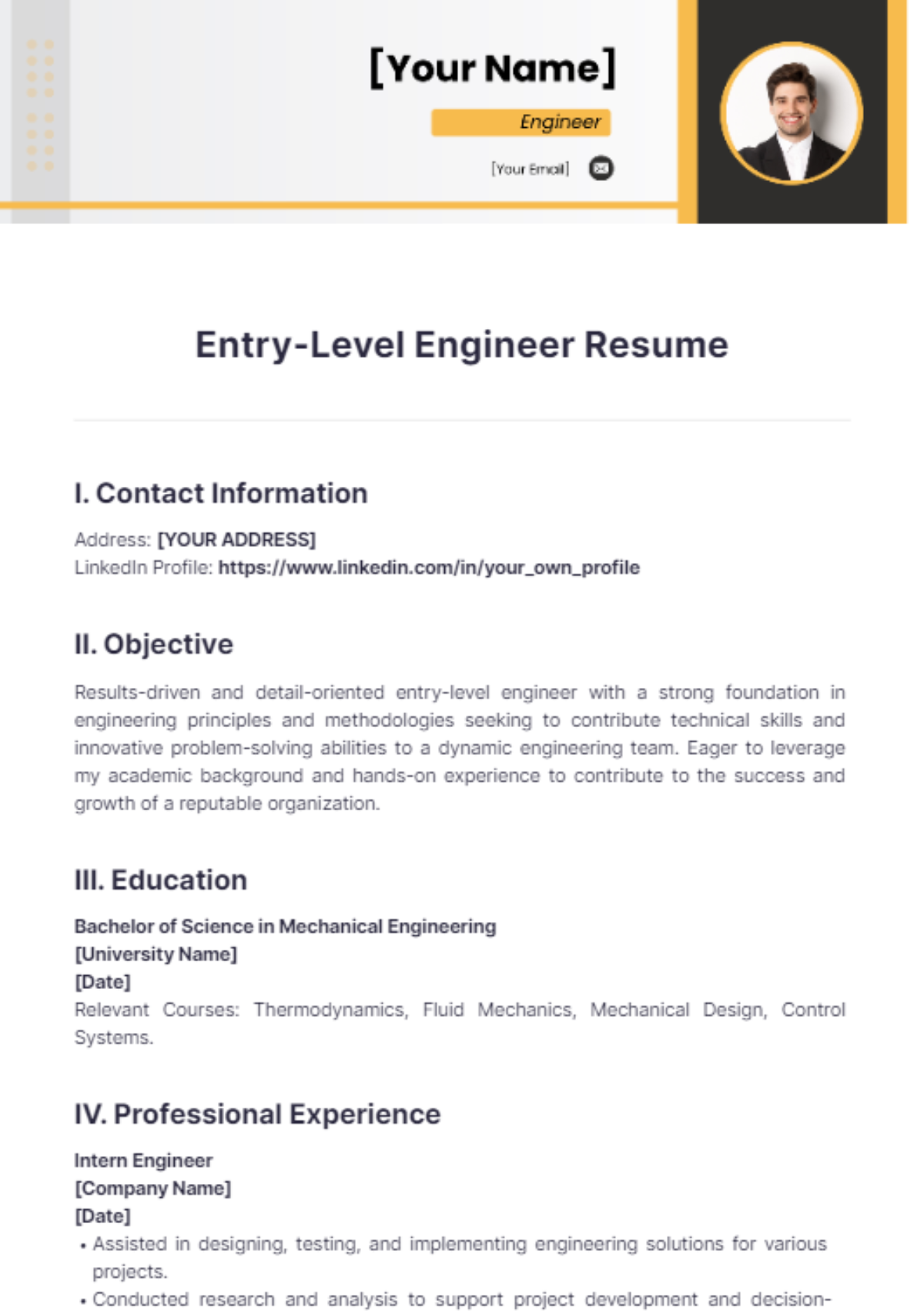 Entry-Level Engineer Resume - Edit Online & Download