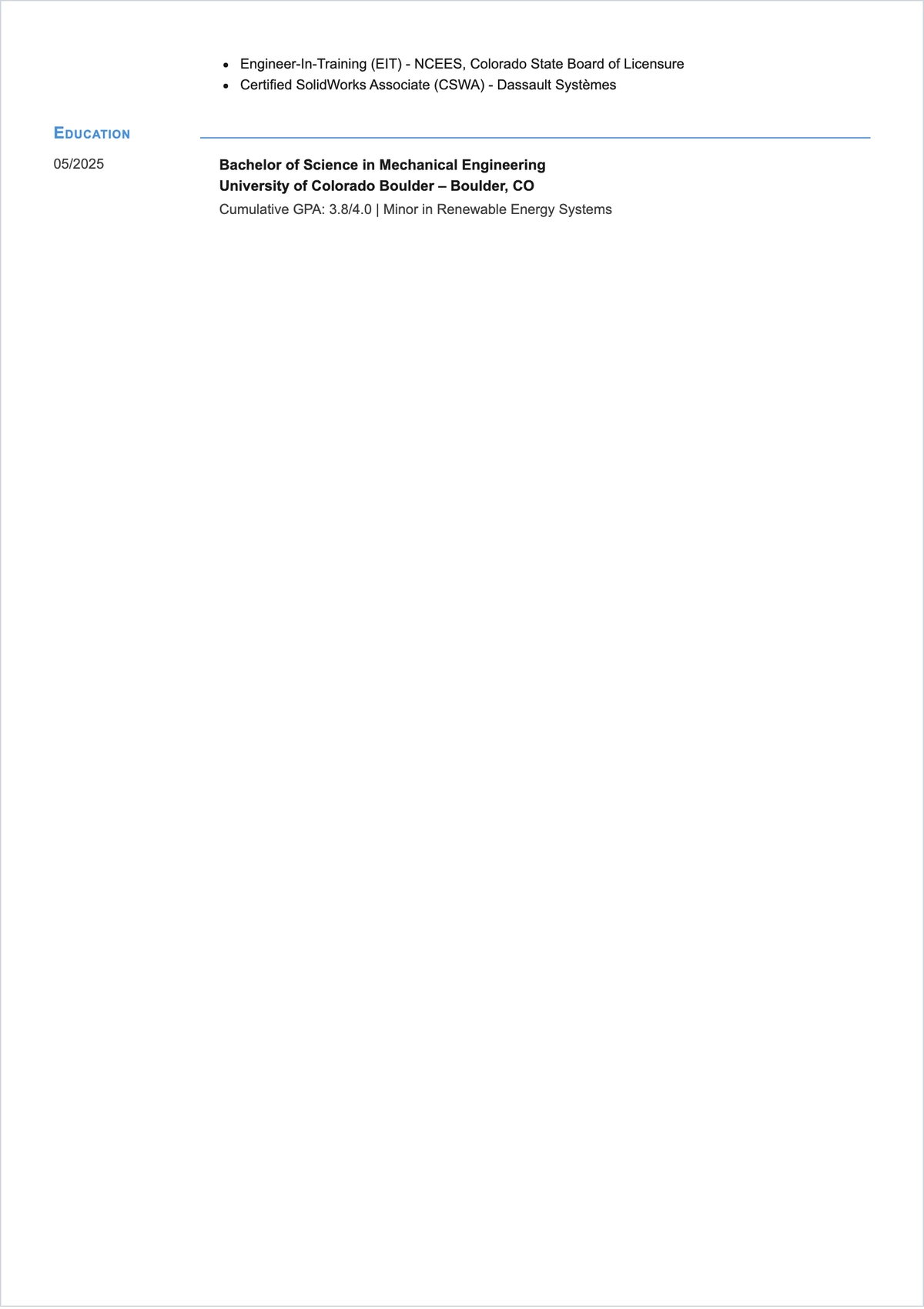 Free Entry-Level Engineer ATS Resume Template, AI Resume Builder