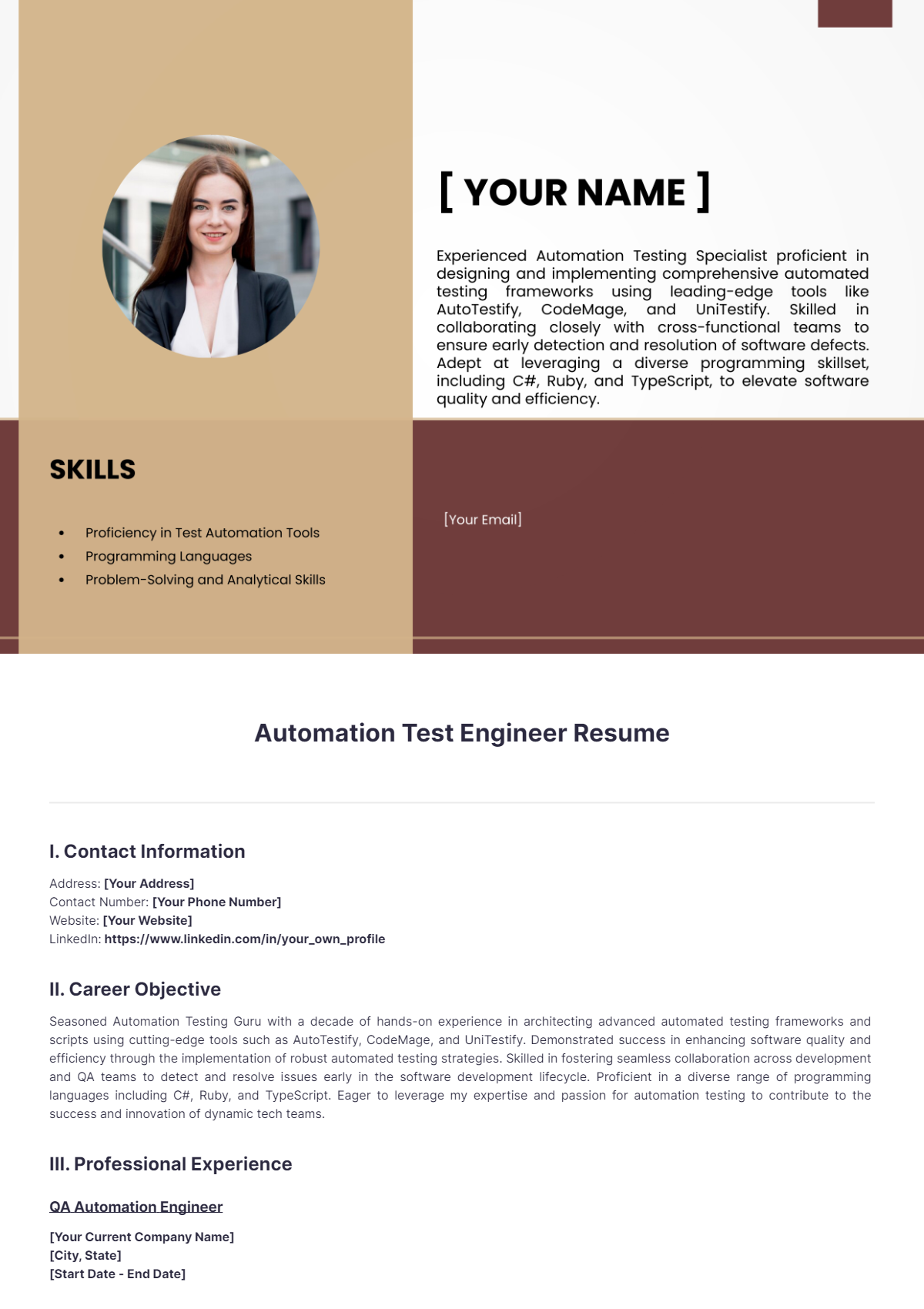 Automation Test Engineer Resume - Edit Online & Download