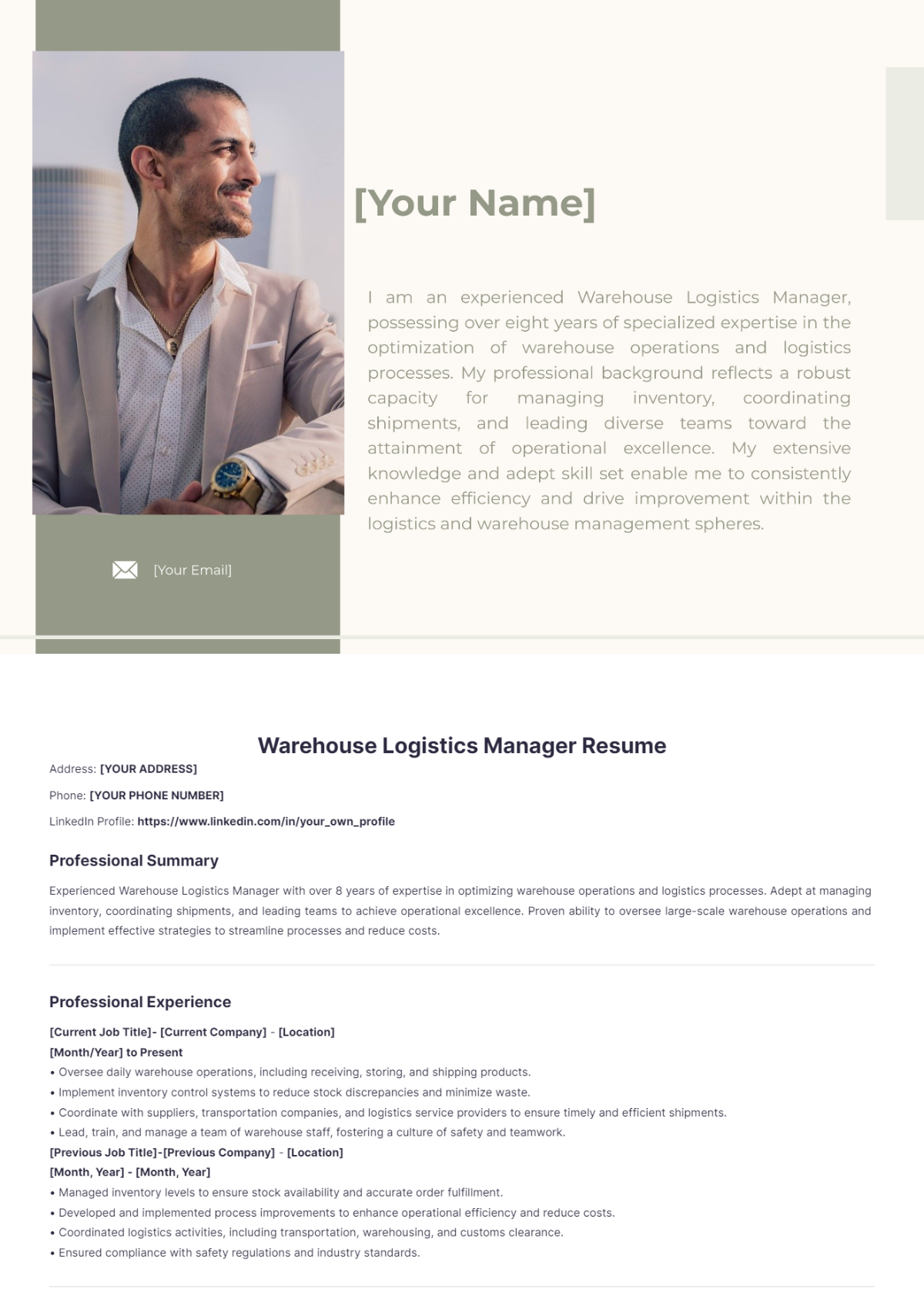 Warehouse Logistics Manager Resume - Edit Online & Download Example ...