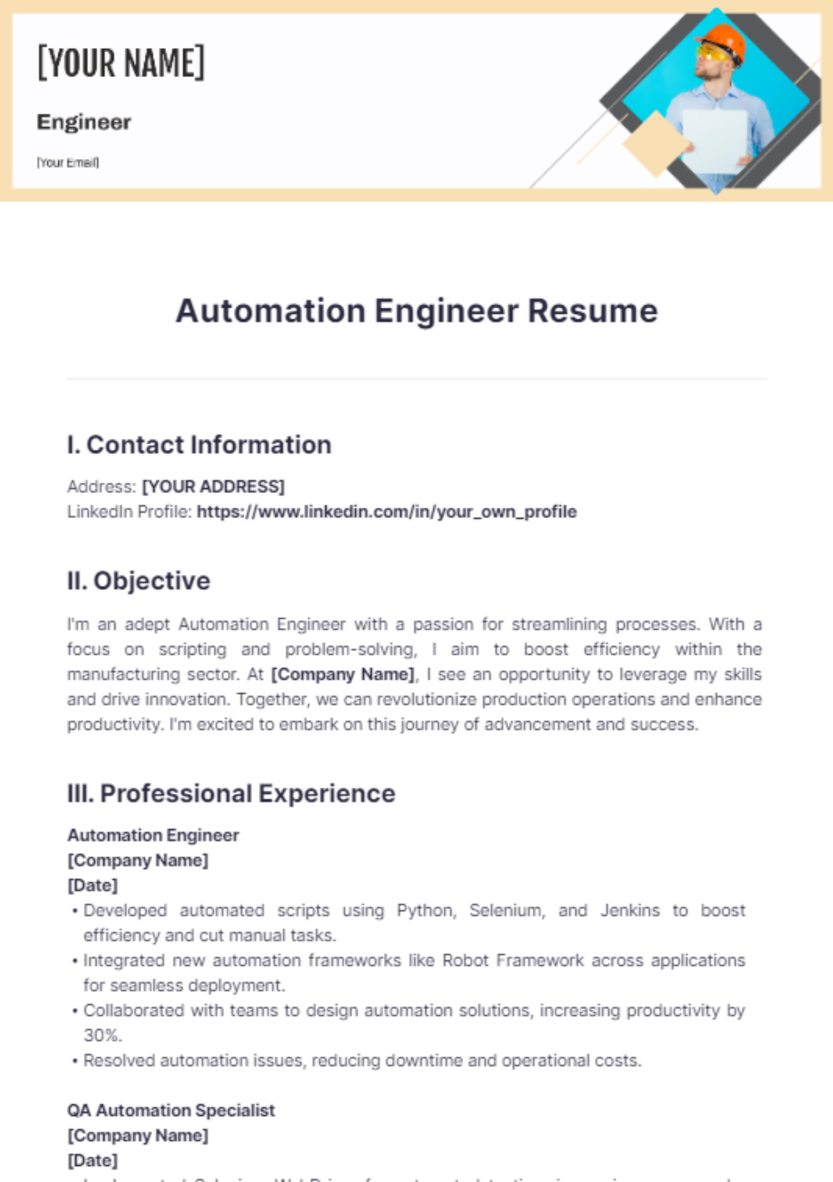 Automation Engineer Resume - Edit Online & Download