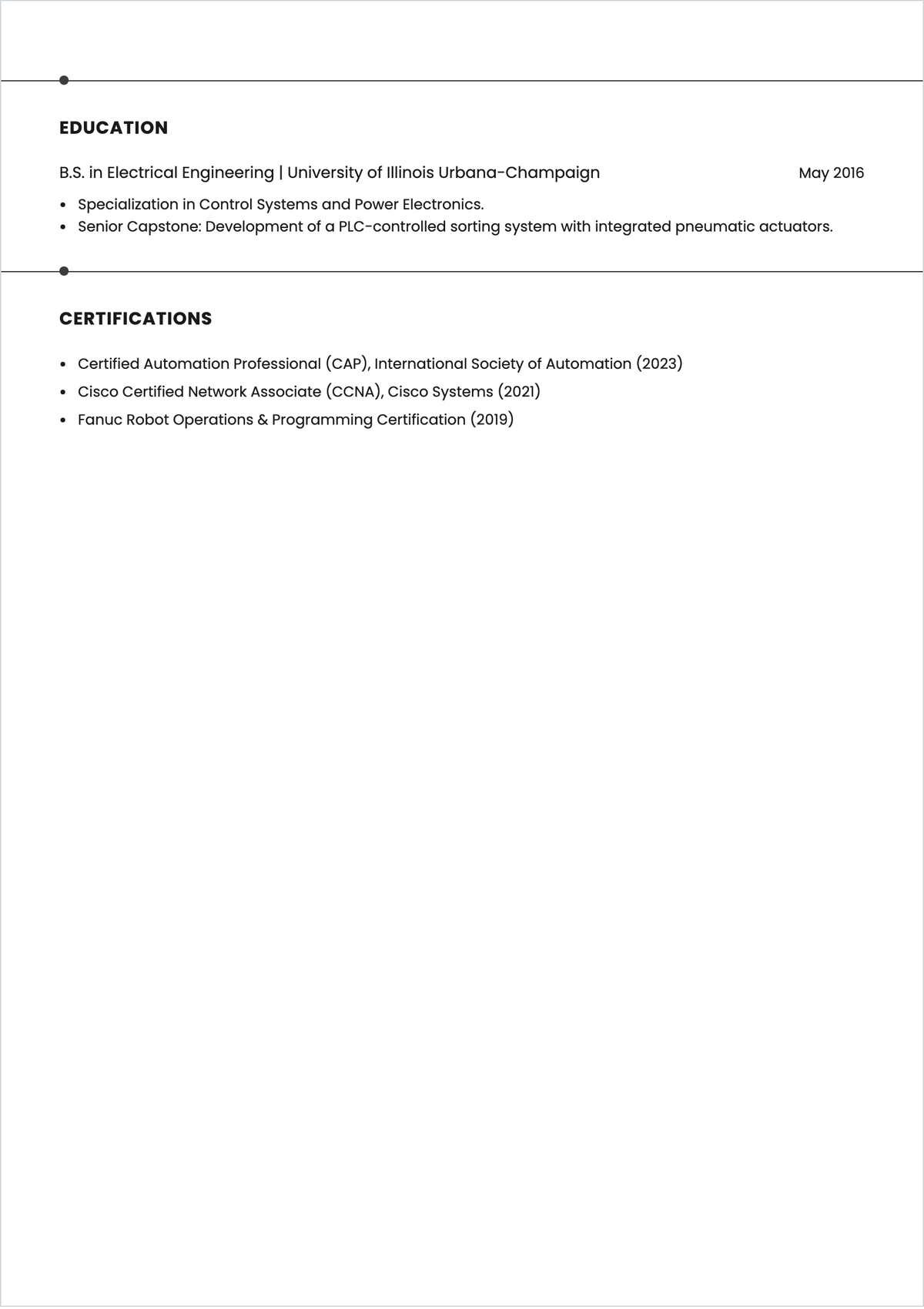 Free Automation Engineer ATS Resume Template, AI Resume Builder