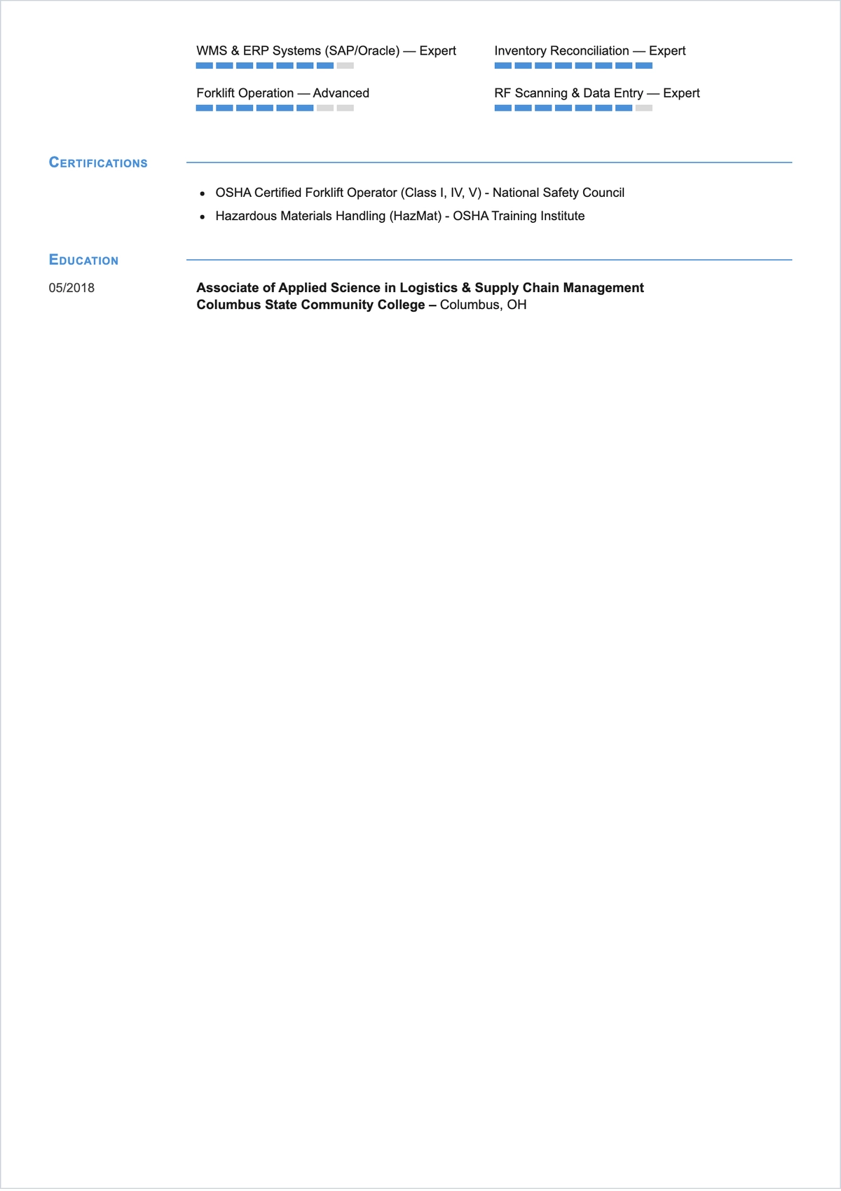 Free Warehouse Inventory Clerk ATS Resume Template, AI Resume Builder