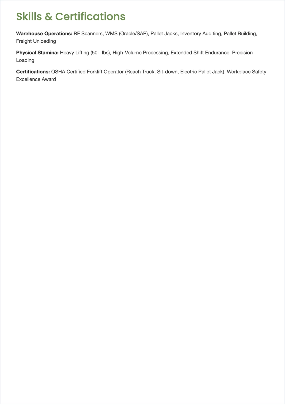 Free Warehouse Stocker ATS Resume Template, AI Resume Builder