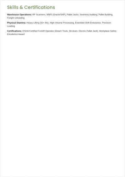 Free Warehouse Stocker ATS Resume Template, AI Resume Builder