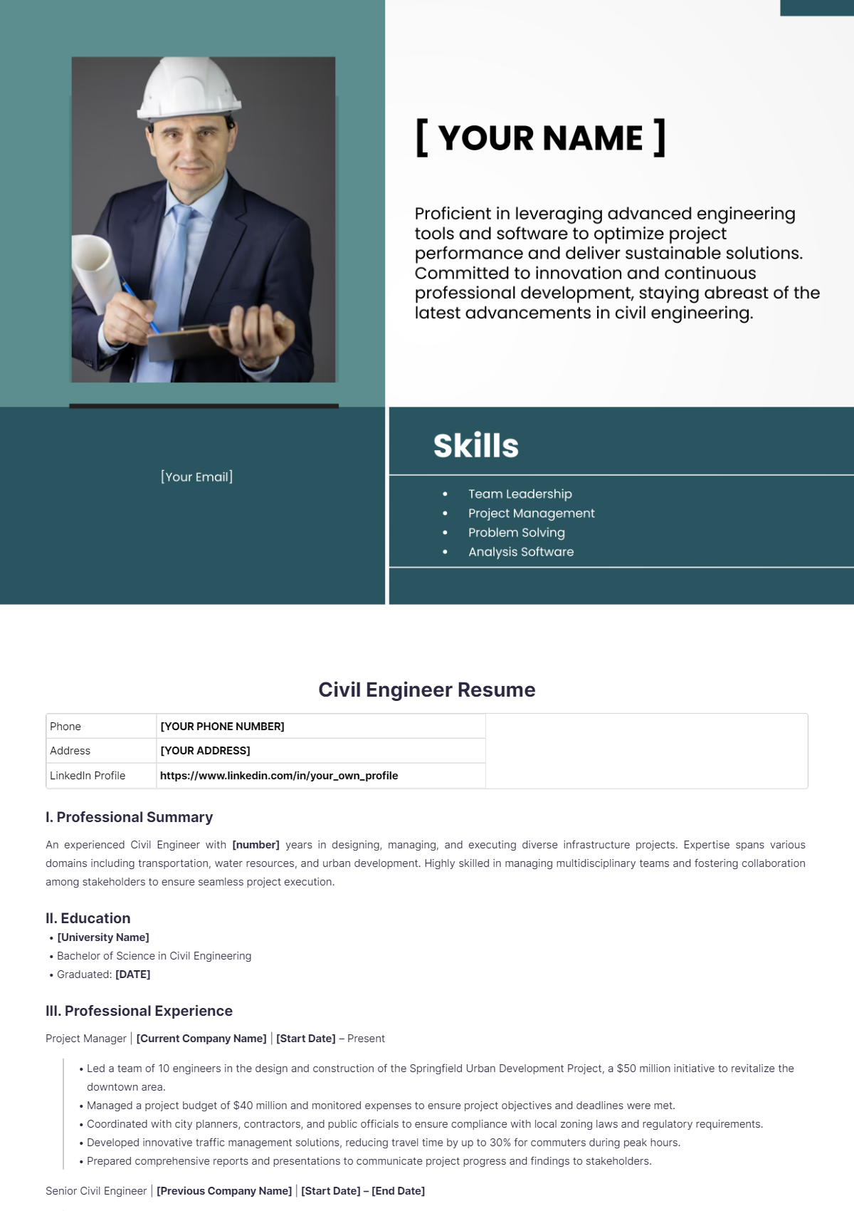 Civil Engineer Resume - Edit Online & Download