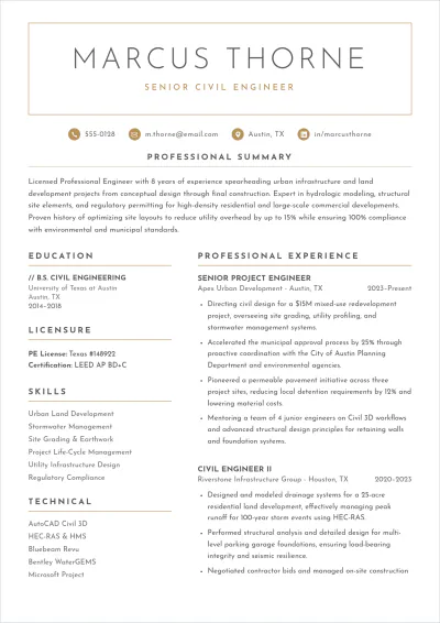 Free Civil Engineer ATS Resume Template, AI Resume Builder
