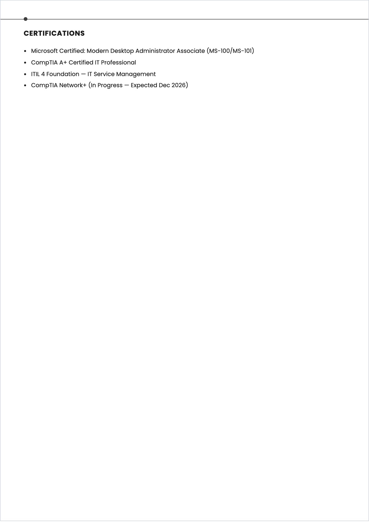 Free IT Support Engineer ATS Resume Template, AI Resume Builder