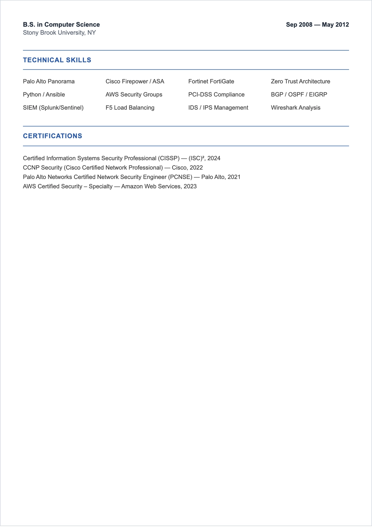 Free Network Security Engineer ATS Resume Template, AI Resume Builder