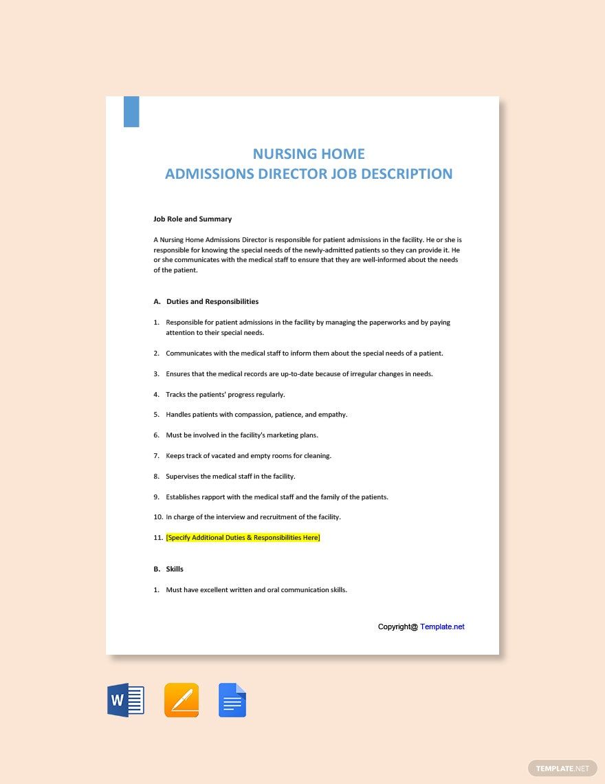 Nursing Home Template In PDF FREE Download Template Net   Nursing Home Admissions Director Job Description 1 