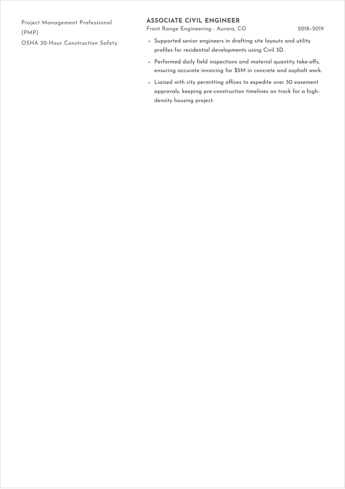 Free Project Engineer ATS Resume Template, AI Resume Builder